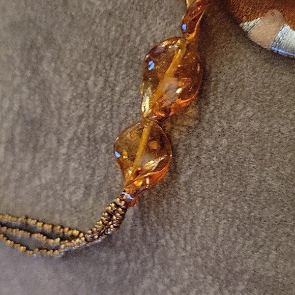 Vtg Bronze Beaded Handblown Glitter Glass Pendant Necklace - Picture 4 of 8